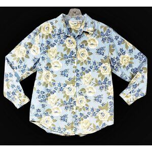 Cabin Creek Top Womens Sz M Medium Blue Floral Button Down Shirt Cottage Core